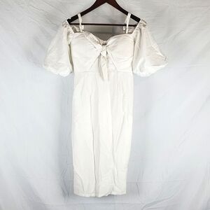Whyte Valentyne‎ White Puff Sleeve Midi Dress
